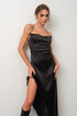 FEATHER TRIM SATIN MAXI DRESS